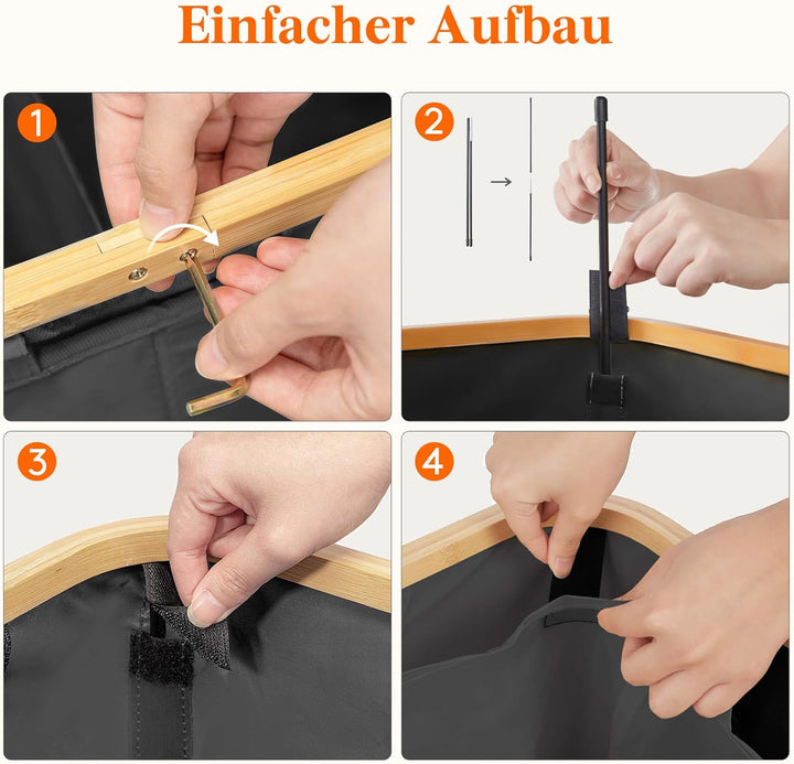 Lifewit 140L Wäschekorb mit Deckel, Grosse Wäschesammler 2 Fächer, Wäschesäcke, Wäschesortierer, Wäs
