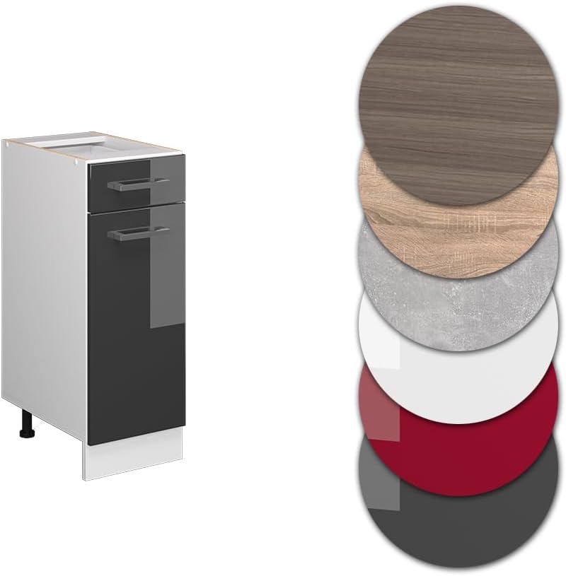Vicco Küchenunterschrank R-Line, Anthrazit Hochglanz/Weiss, 30 cm ohne Arbeitsplatte Anthrazit Hochg