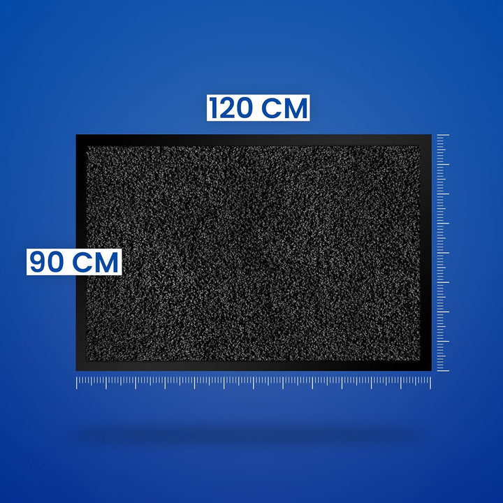Hochwertige Fussmatte Schwarz 90x120 gross für Innen & Aussen - Schmutzfangmatte rutschfest, waschba