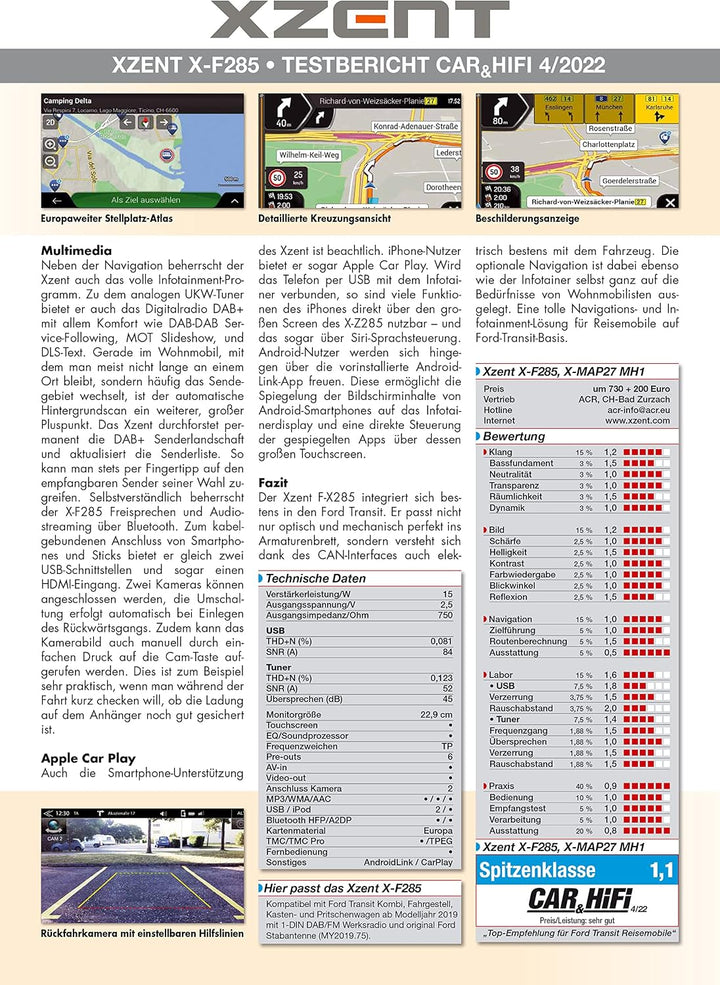 XZENT X-F285 – Autoradio kompatibel mit Ford Transit, Multimedia System/Mediencenter mit 9“ Touchscr