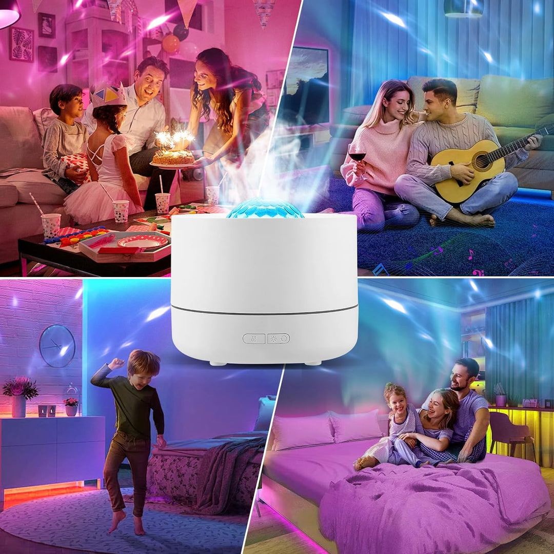 Luftbefeuchter mit Sternenprojektor - 7 Farben LED Nachtlicht & Aromadiffusor - 200ml Tank, 35dB Lei