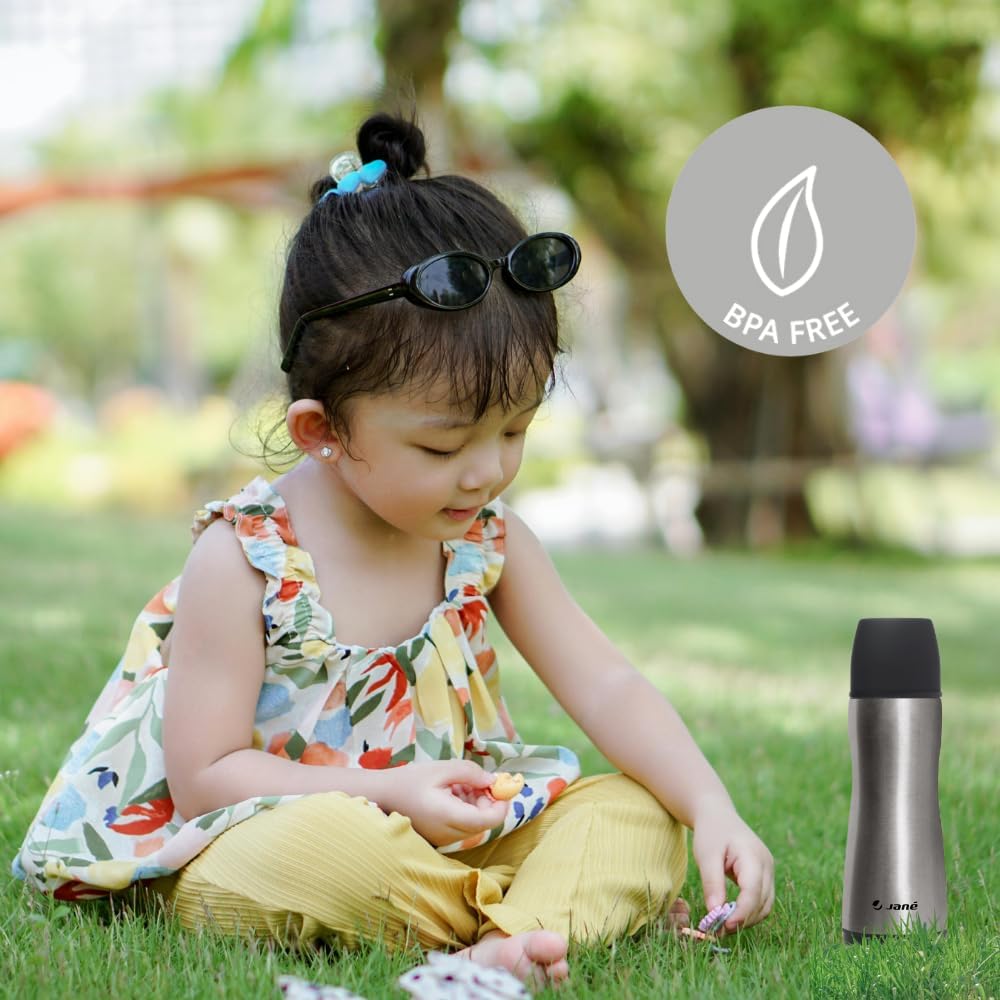 Jané Isolierflasche für Flüssigkeiten mit Silikon-Trinktülle, Füllmenge 300 ml, inklusive Neoprentas
