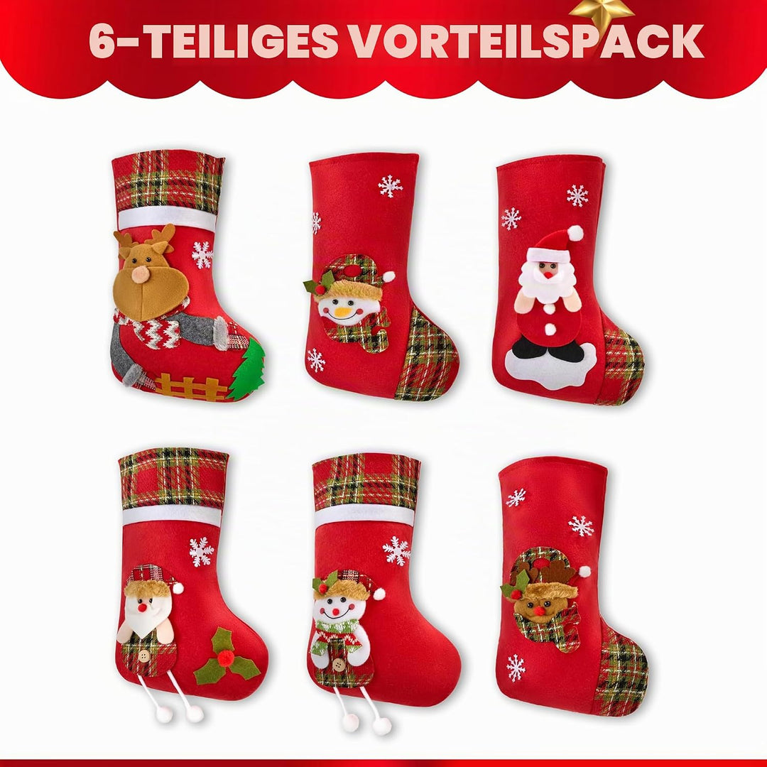 JOYIN 6 Stück Weihnachts-Aufbewahrungsbeutel, Weihnachtsstrumpf-Dekoration, Weihnachtsstrümpfe mit F
