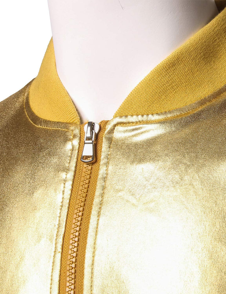 JOGAL Herren Metallic Nachtclub Reissverschluss Baseball Bomber Jacke XXL Gold, XXL Gold