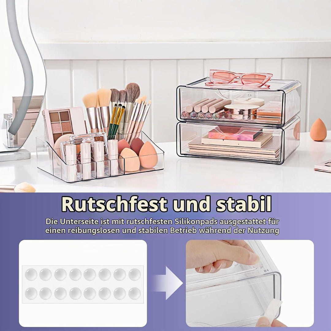 3 Ebenen Make-up Organizer Schublade,Transparenter Kosmetik Organizer,Stapelbarer Schminktisch Organ