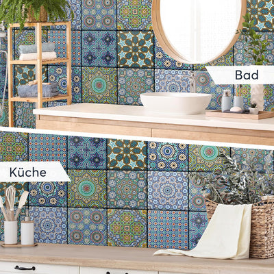 40 Stück Fliesenfolie für Bad und Küche 10x10 cm - Mosaikfliesen, Fliesensticker - selbstklebende Fl