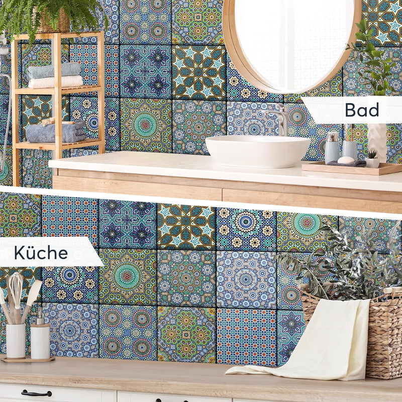 40 Stück Fliesenfolie für Bad und Küche 10x10 cm - Mosaikfliesen, Fliesensticker - selbstklebende Fl