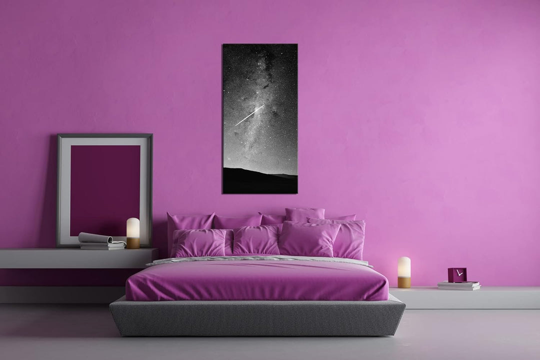 ein fallender Stern am Himmel Panorama 100x50 cm Effekt: Schwarz/Weiss als Leinwandbild, Motiv ferti