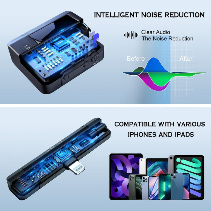 KIMAFUN 2.4G Drahtloses Lavalier Mikrofon für i_Phone, Kabelloses Ansteckmikrofon Wireless Echtzeitü