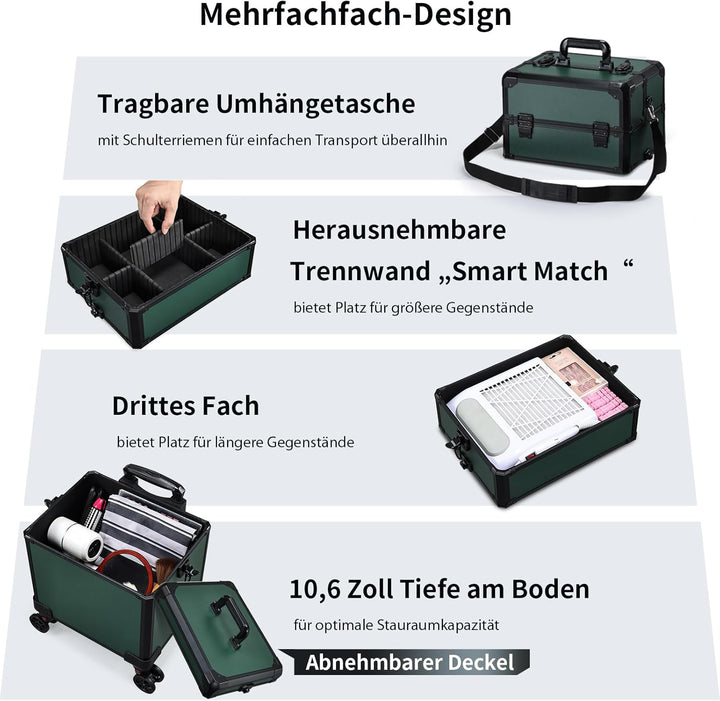 Kosmetikkoffer Alu Beauty Case 5 in 1 Kosmetik Trolley Rollkoffer Make up Koffer Gross Schminkkoffer
