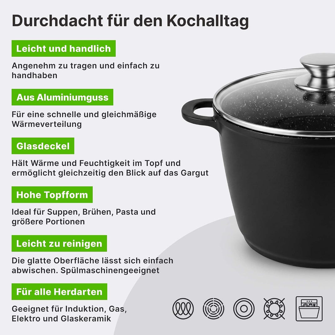 Kochtopf 10 L Suppentopf 28 cm Aluminiumguss Fleischtopf Antihaft Milchtopf Pastatopf Gemüsetopf Sch