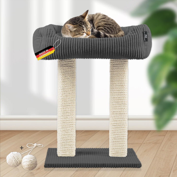Rohrschneider moderner Kratzbaum Wolly | Made in Germany | Kleiner Katzenbaum mit 2 Breiten Kratzsäu