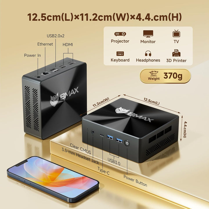 BMAX Mini PC Intel Core i5-12600H(12C/16T,bis zu 4.5GHz) 24GB LPDDR5 512GB NVMe SSD Wi11 Pro|Micro D