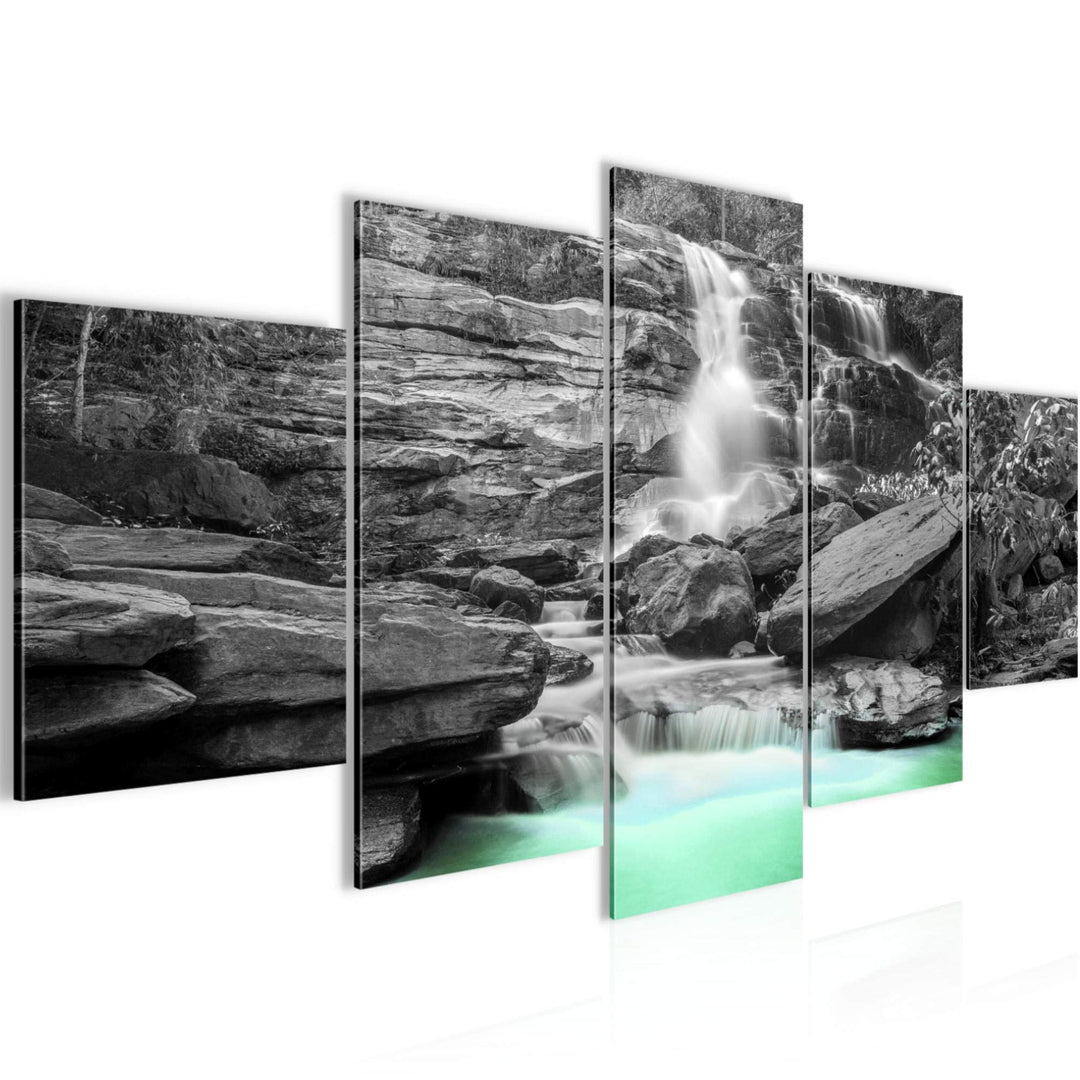 Runa Art Wandbilder Wasserfall 5 Teilig Bild auf Vlies Leinwand Deko Wohnzimmer Schlafzimmer Panoram
