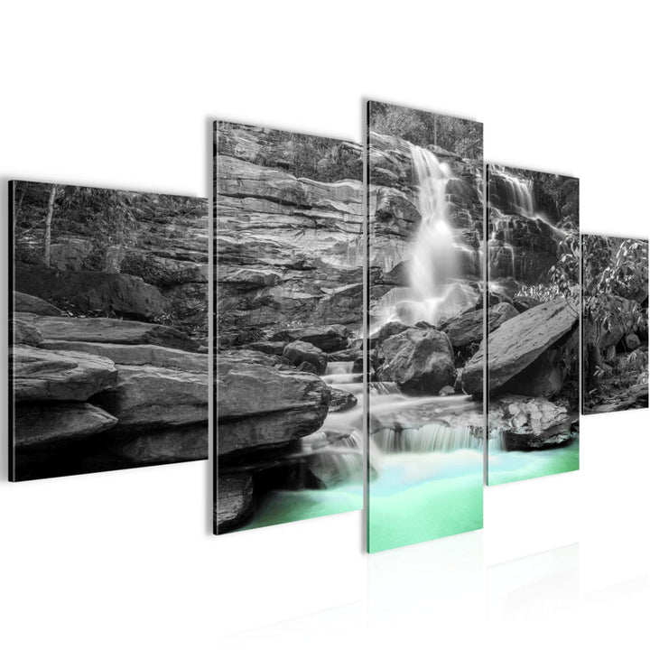Runa Art Wandbilder Wasserfall 5 Teilig Bild auf Vlies Leinwand Deko Wohnzimmer Schlafzimmer Panoram
