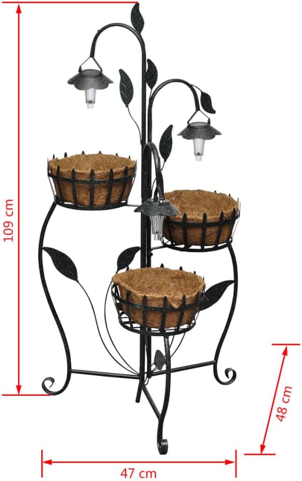 vidaXL Blumenampel Blumenständer Hängeampel Pflanzkörbe Solarleuchte Blumensäule Metall