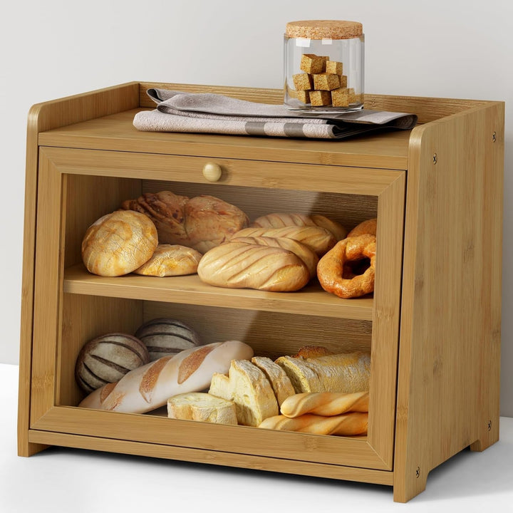 Cookery Brotkasten 2 Etagen aus Bambus Brotbox aus Holz doppelstöckig Brotaufbewahrung 2 stöckig (na