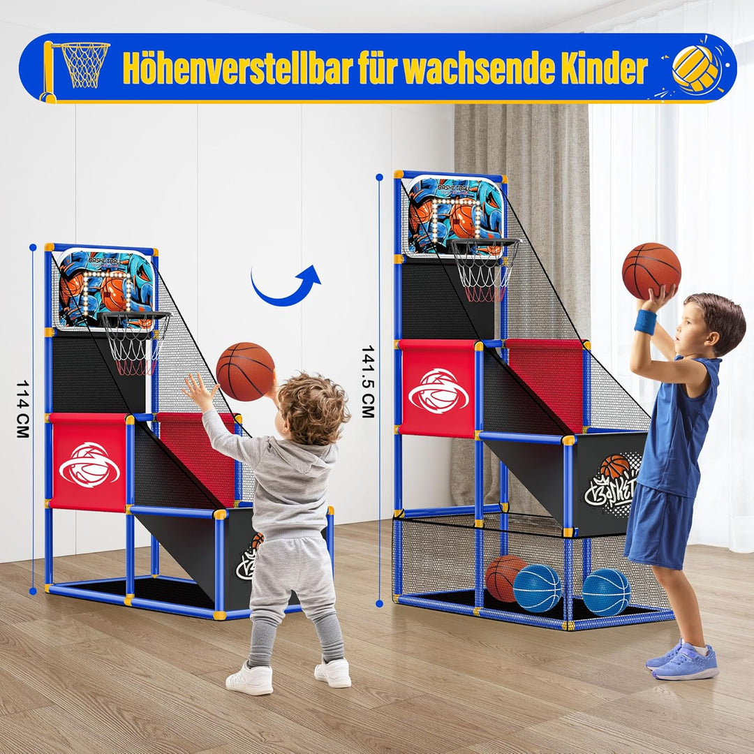 SKERITO Basketball Spielset, Basketballspiel-Set mit 4 Bällen und Reifen für Kinder von 3 4 5 6 7 8