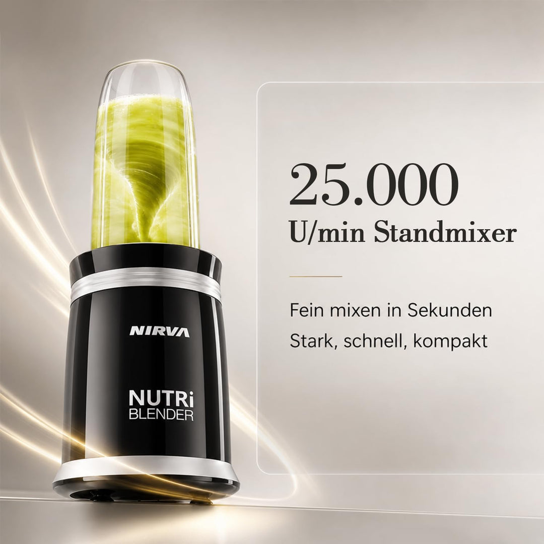 Nirva Smoothie Maker, Standmixer 2 in 1 mit Kaffeemühle, 25000 U/min Elektrischer Mixer für Shakes u