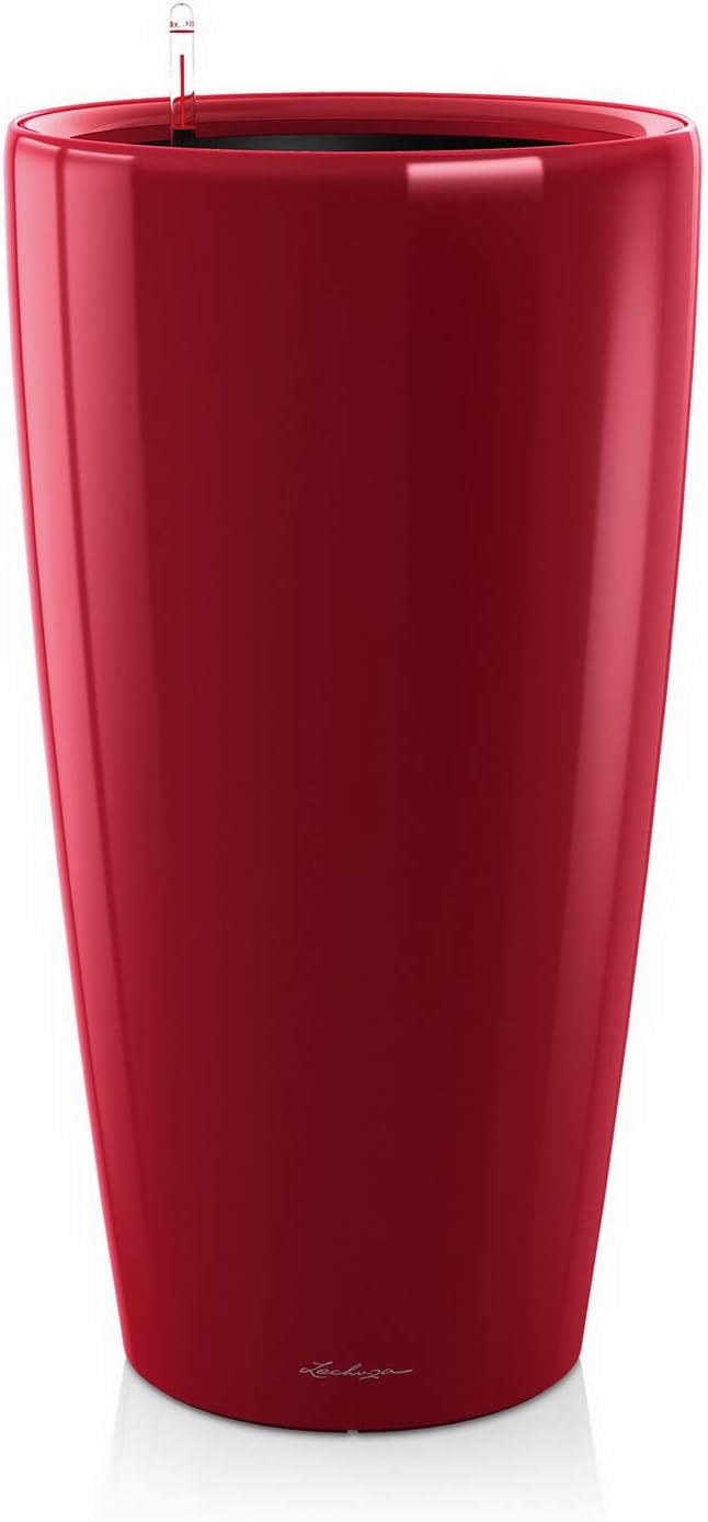LECHUZA RONDO Premium 40, Scarlet Rot Hochglanz, Hochwertiger Kunststoff, Inkl. Bewässerungssystem,