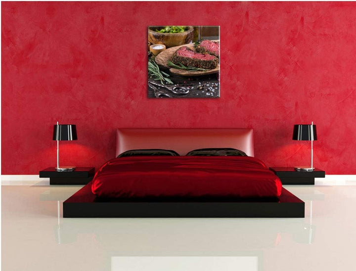 Pixxprint Leckeres Steak, Format: 70x70 auf Leinwand, XXL riesige Bilder fertig gerahmt mit Keilrahm