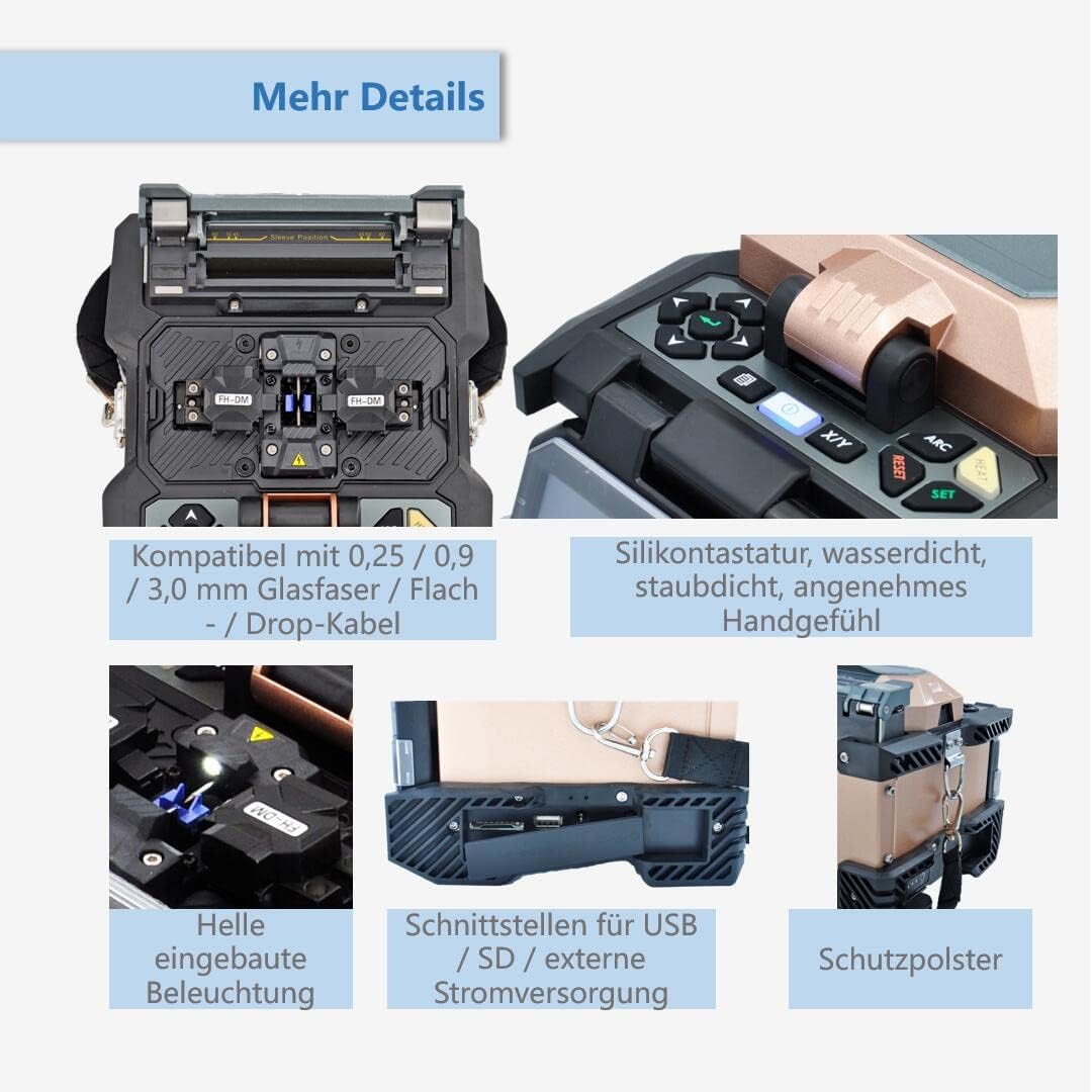 QIIRUN Glasfaser Spleissgerät Fusion Splicer, LWL Spleissgerät mit 4,3-Zoll-Touchscreen, Glasfaser-S