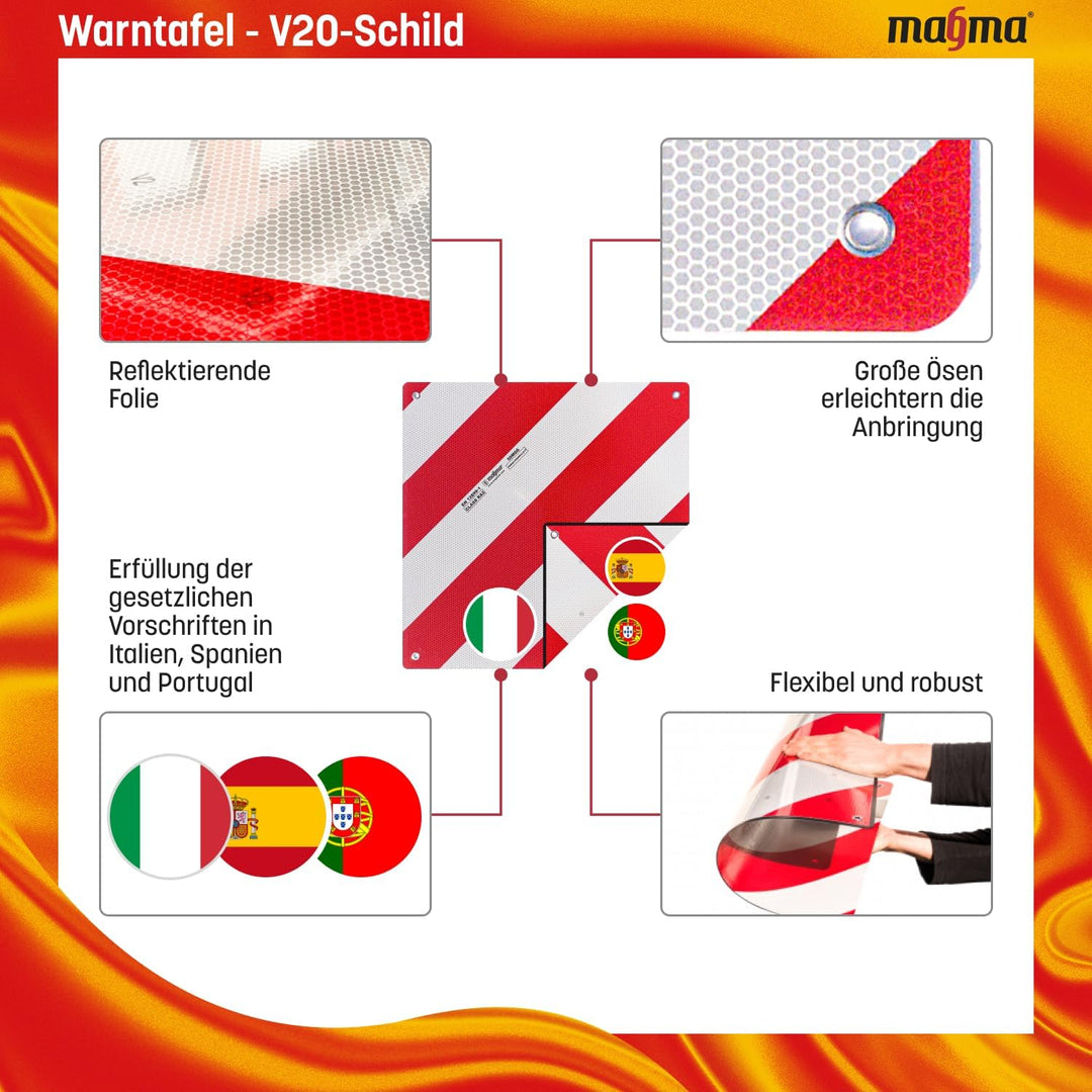 MAGMA 2in1 Warntafel Italien und Spanien Fahrradträger. Für Heckträger, Anhänger, Warnschild für Woh