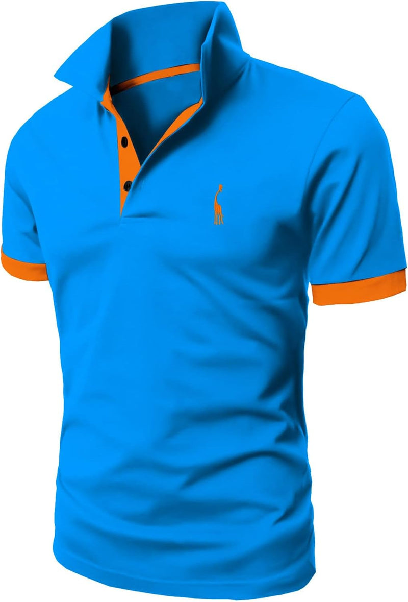 GLESTORE Poloshirt Herren Männer Hemd Herren Kurzarm Shirt Sommer L Blau&orange, L Blau&orange