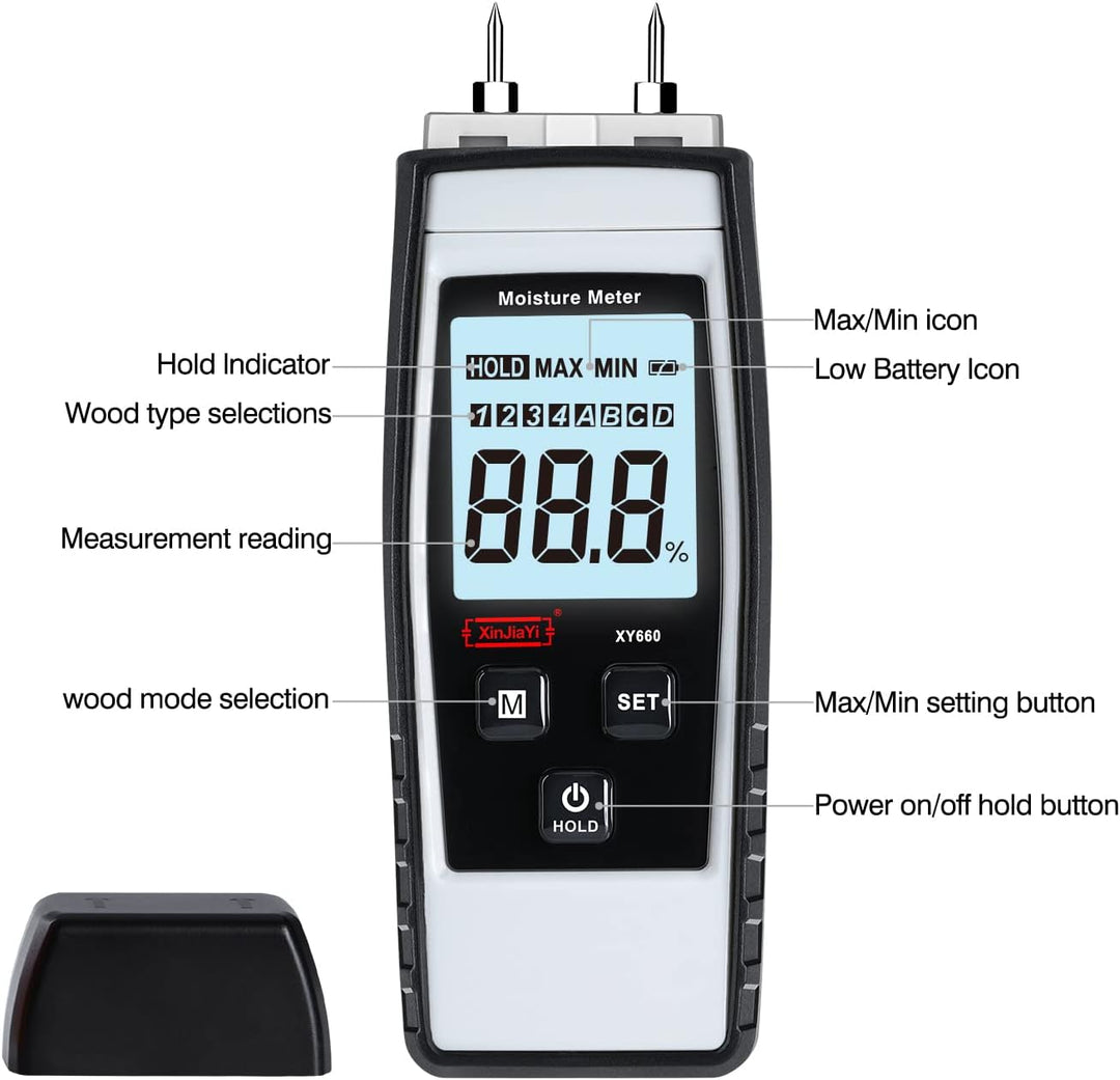 XinJiaYi Digitaler holzfeuchtemessgerät, 8-in-1 Feuchtigkeitsmessgerät Wand, Holzfeuchtemesser für B