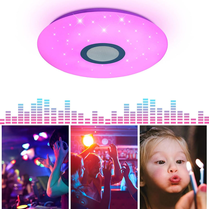 JDONG Bluetooth Deckenleuchte LED mit Lautsprecher, Fernbedienung und App-Steuerung RGB Farbwechsel