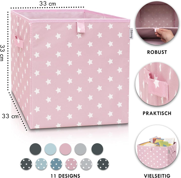 LIFENEY Aufbewahrungsbox mit Sternenmotiv in Rosa I Spielzeugbox mit Sternen passend für Würfelregal