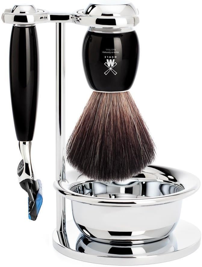 MÜHLE Rasierset mit Schale - Vivo Serie - Black Fibre - kompatibel mit Gillette-Klingen - Edelharz s