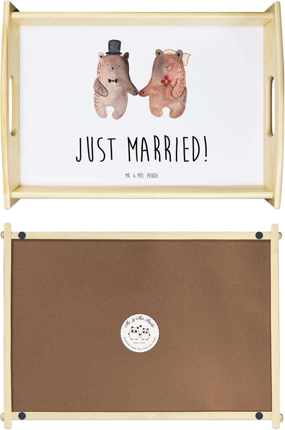 Mr. &amp; Mrs. Panda Serviertablett Bär Heirat - Geschenk, Dekotablett, Küchentablett, Teddy, Bär Verhei