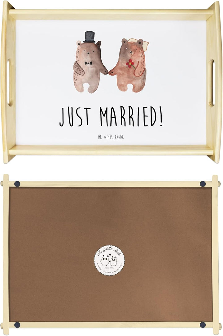 Mr. &amp; Mrs. Panda Serviertablett Bär Heirat - Geschenk, Dekotablett, Küchentablett, Teddy, Bär Verhei