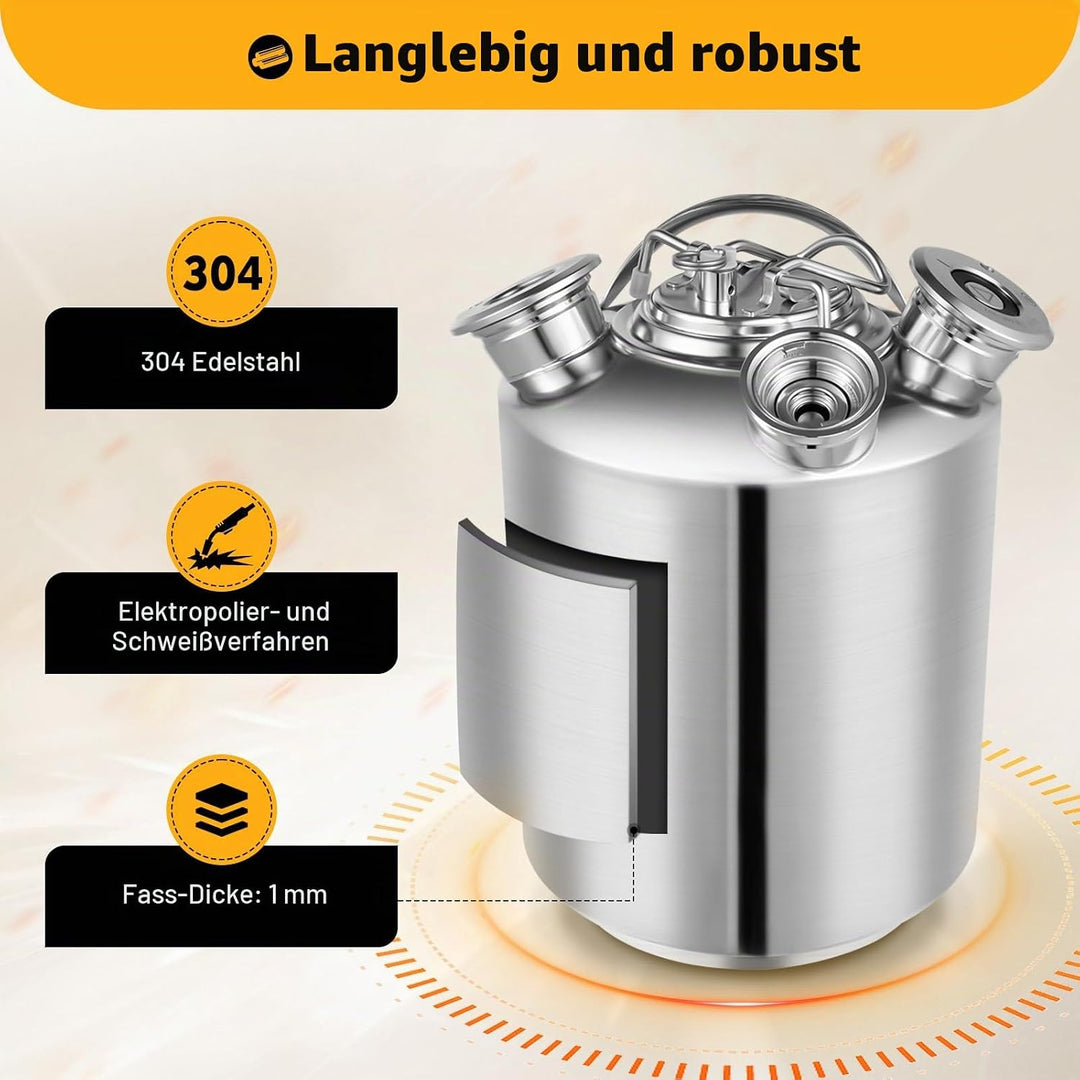Bierfass 10 Liter, Edelstahl Selbstkühlendes Bierfass Zapfanlage Reinigung mit Schutzverpackung and
