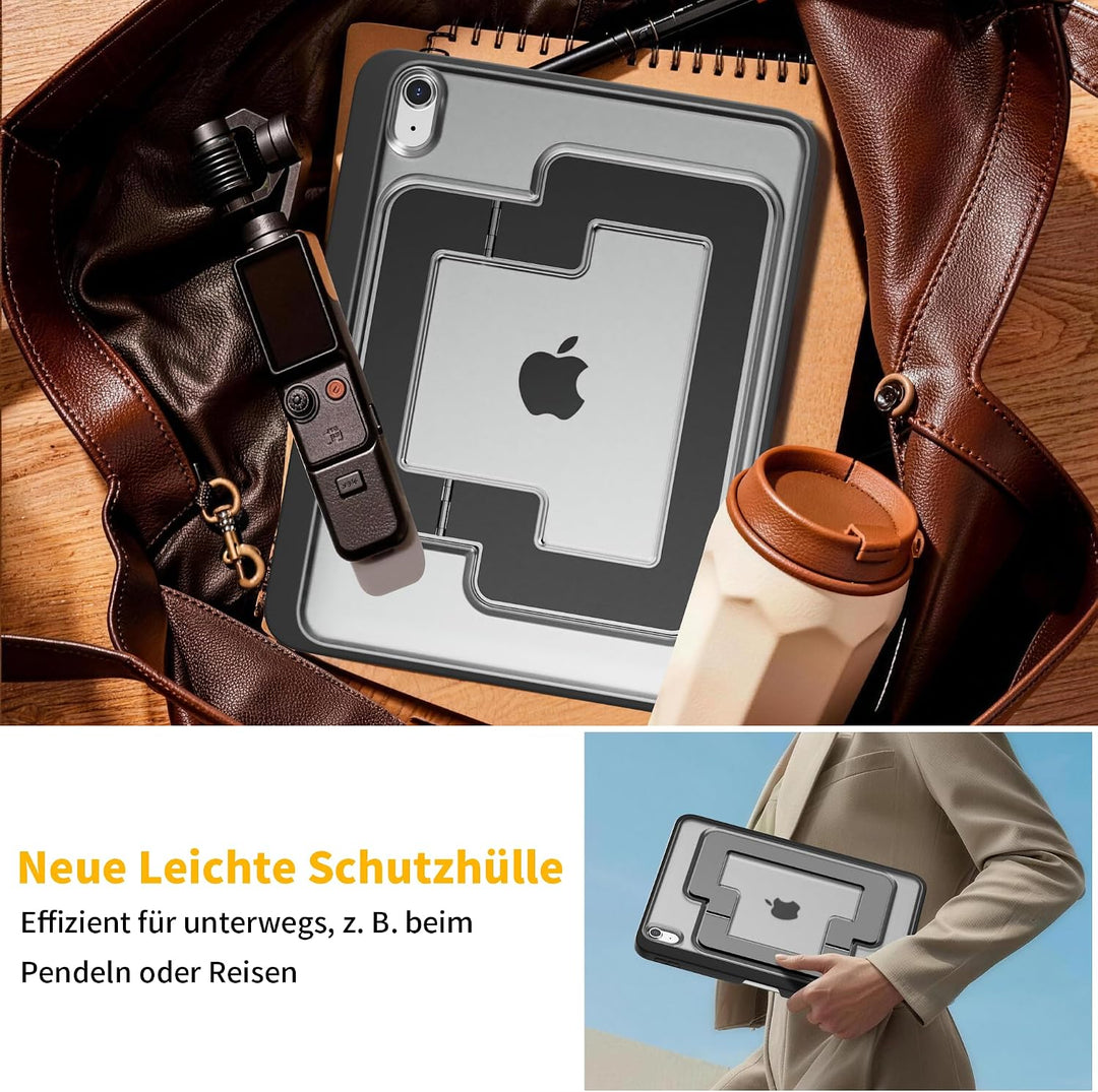 Hülle für iPad 11. / 10. Gen (A16 2025/2022), Metallständer, Schwarz | Multifunktionaler Ständer aus