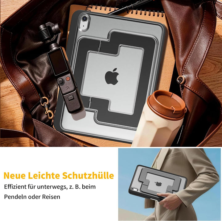 Hülle für iPad 11. / 10. Gen (A16 2025/2022), Metallständer, Schwarz | Multifunktionaler Ständer aus