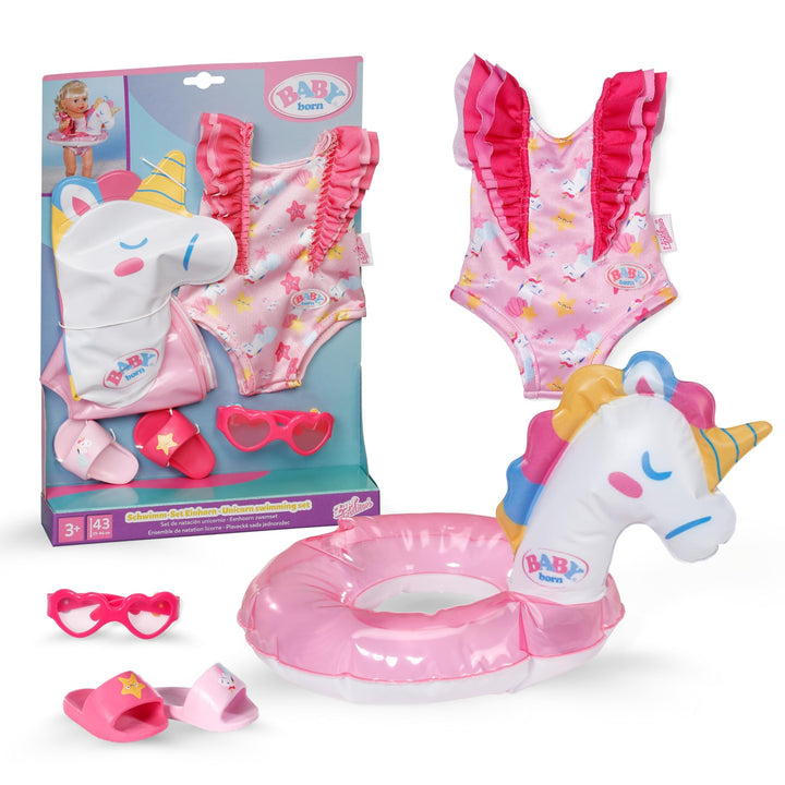 BABY Born Schwimmset Einhorn - Puppenbekleidung für 43cm Puppen inkl. Schwimmreifen, Badeanzug &amp; Son