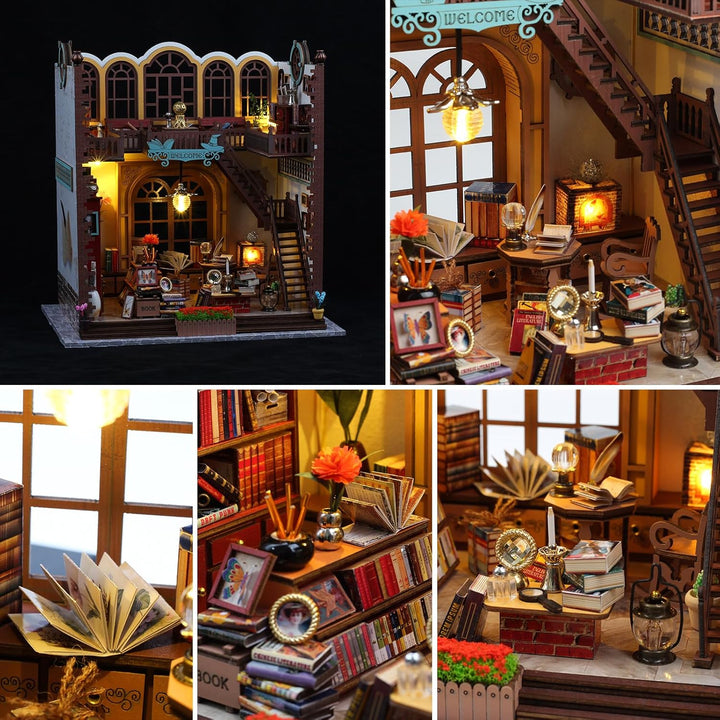 Book Nook Kit DIY Puppenhaus Holz Haus, 3D Holzpuzzle mit Sensor-LED – DIY Bücherecke Fantasy Biblio