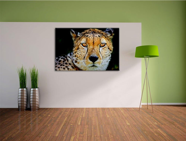Dark ruhender Gepard Deluxe Format: 100x70 cm auf Leinwand, XXL riesige Bilder fertig gerahmt mit Ke