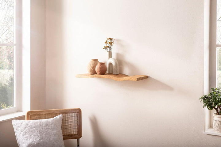 FineBuy Wandregal Akazie Massivholz 40cm - Schwebendes Design Regal für die Wand Holz massiv - Hänge
