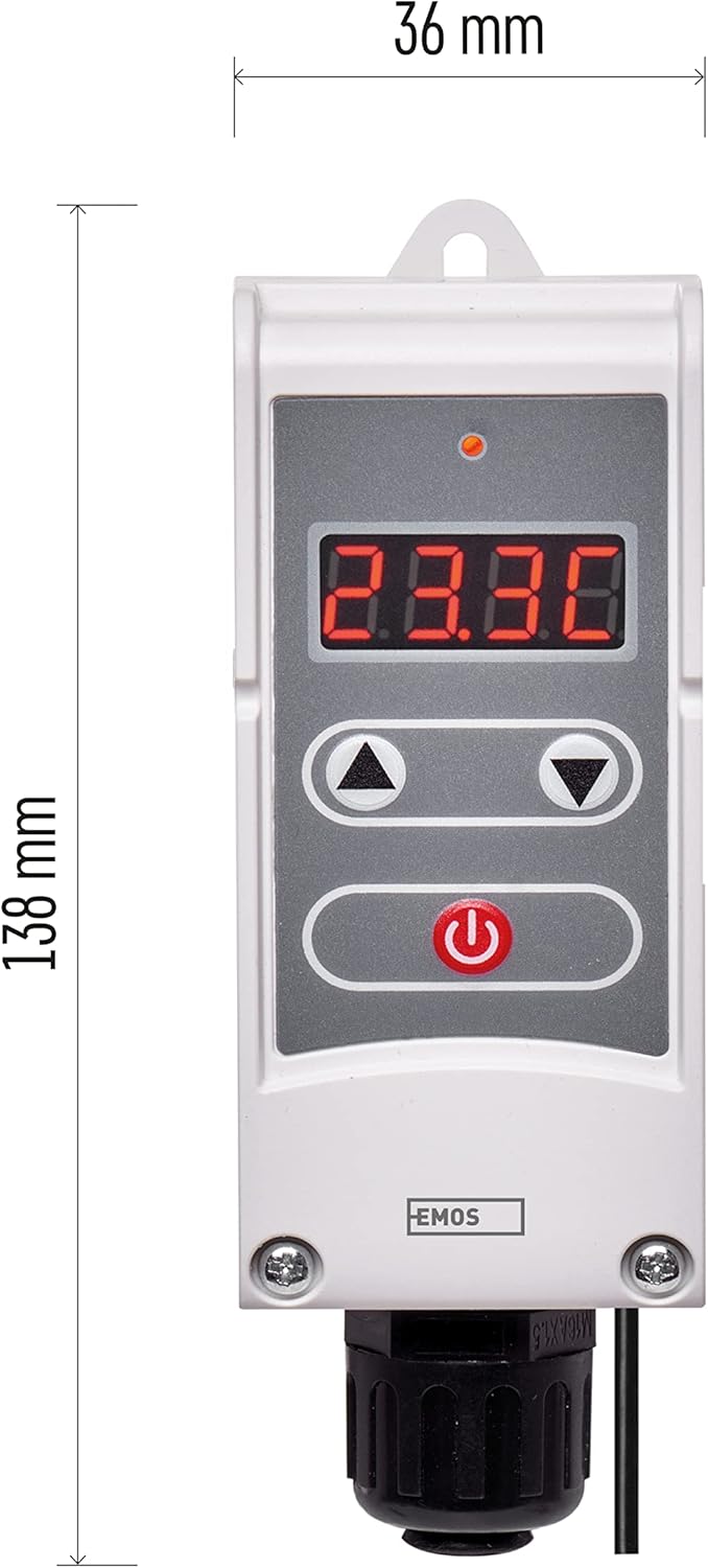 EMOS P5684 Anlegethermostat mit Fernfühler, einstellbarer Schaltempfindlichkeit und digitalem Displa