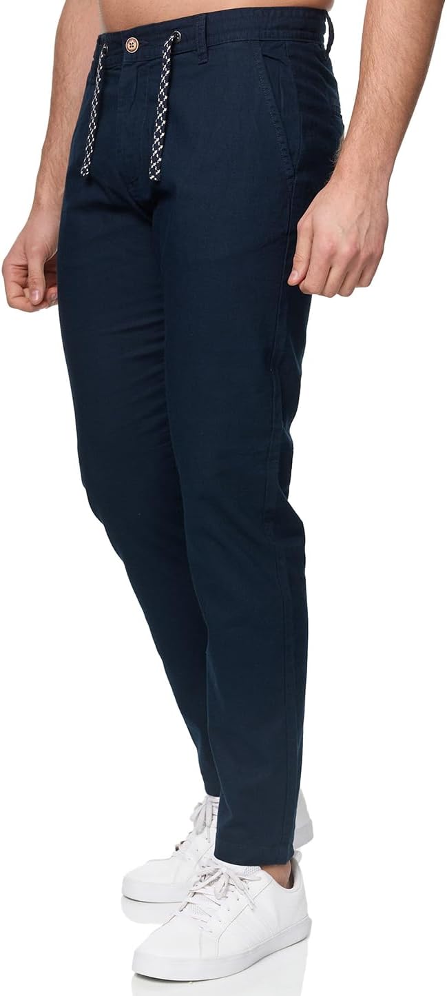 Indicode Herren Venedig Stoffhose aus Leinen & Baumwolle | Leinenhose Freizeithose Männer M Navy, M