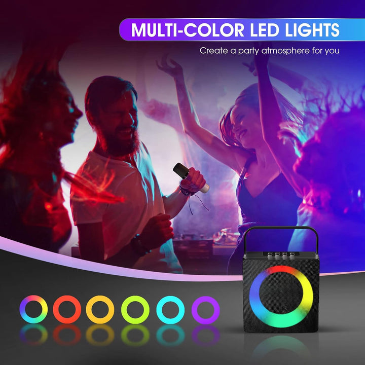 GJCrafts Karaoke Machine mit LED-Licht, Bluetooth Karaoke Lautsprecher mit 2 Drahtlosen Mikrofonen,
