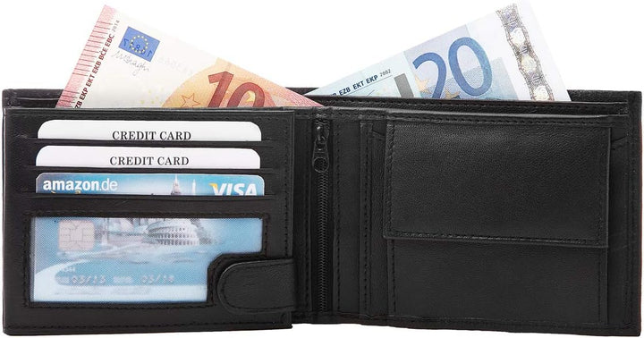 Fa.Volmer ® Herren Geldbörse aus echtem Leder im Querformat I grosses Münzfach, 8 Kartenfächer, 1 Re