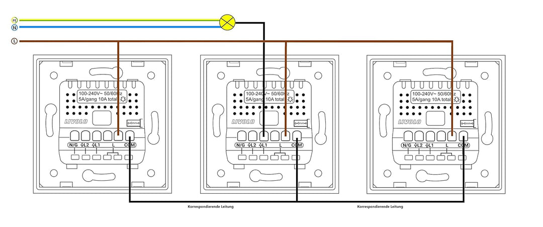 LIVOLO Lichtschalter und Wechselschalter/Kreuzschalter Wandschalter UP inkl. Glasrahmen in Schwarz