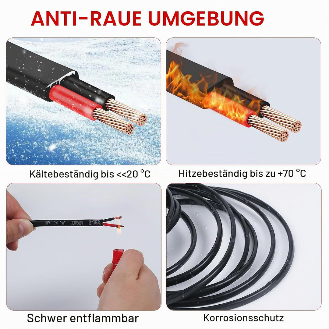 AOHEWEI 2 × 1,0 mm² flaches zweiadriges Doppelkabel 2 Leiter elektrischer Kupferdraht 5V 12V 24V 60V