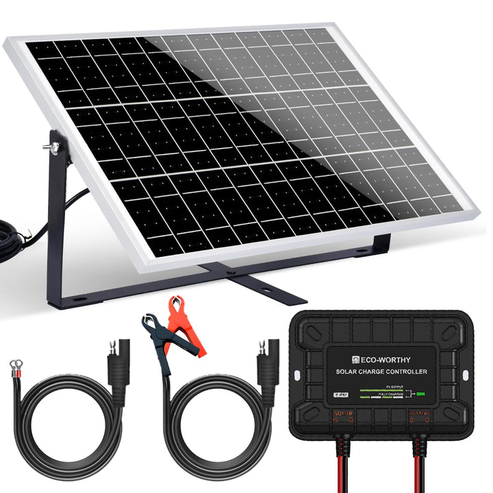 ECO-WORTHY 25W 12V Solar Batterieladegerät, 25W wasserdichtes Solarpanel Kit + verstellbare Halterun