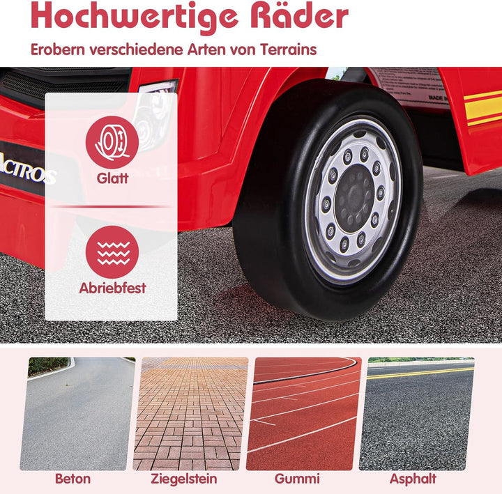 GOPLUS Kinder Rutschauto, Mercedes Benz Feuerwehrau mit Musik, Hupe & Straum unter dem Sitzen, Feuer