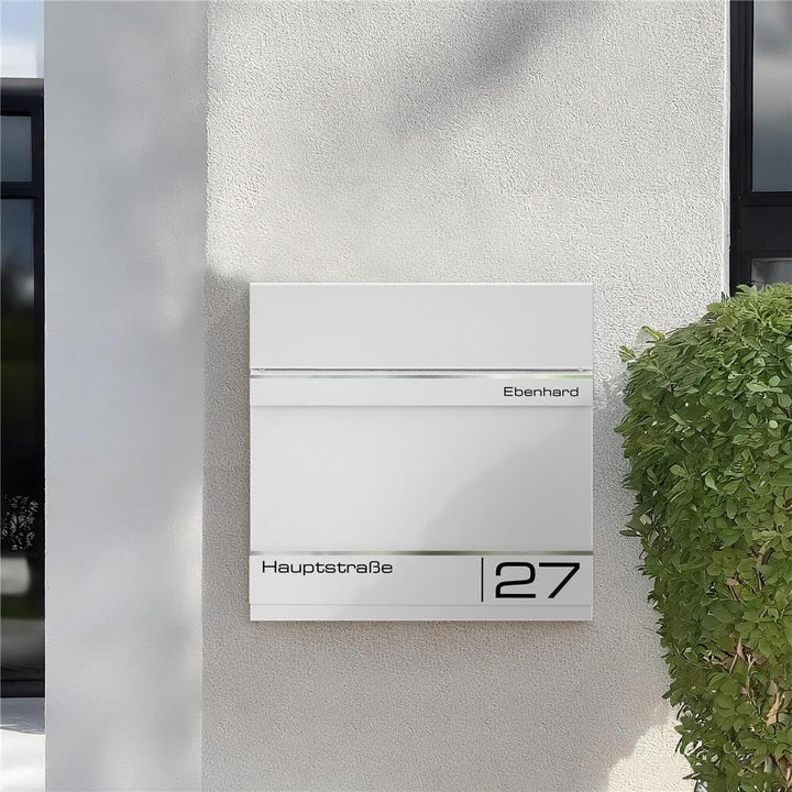 Metzler Briefkasten Weiss - Postkasten mit individueller Laser Gravur - RAL9016 Verkehrsweiss - Wand